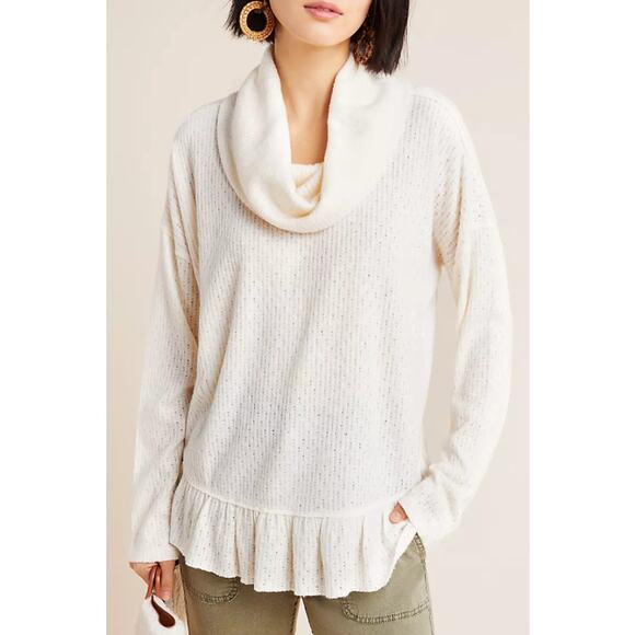 Anthropologie Tops - Anthropologie Maeve Top Addie Ruffle Hacci Pullover Cream Feminine Countryside